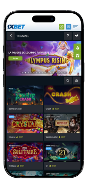Capture d'écran de l'application des sections casino